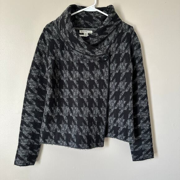 Susan Bristol Houndstooth One Button Wrap Black Gray Cardigan Sweater Womens S - Picture 4 of 9
